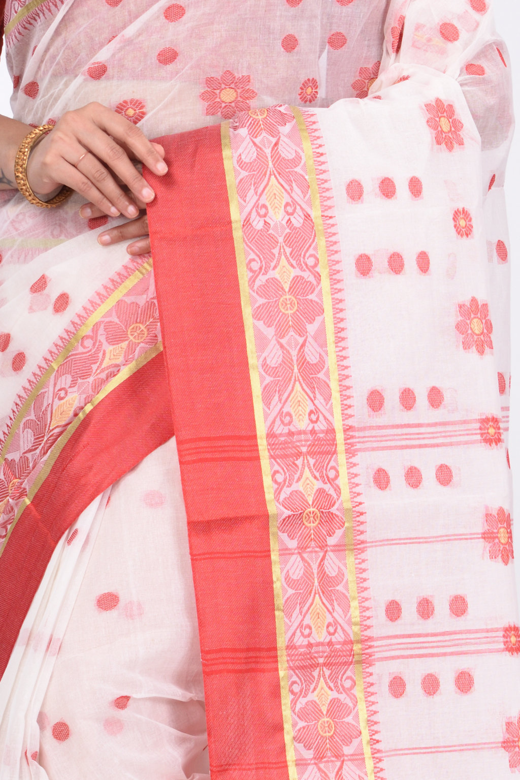 White Pure Cotton BolLata_Tant Tant Saree (839)
